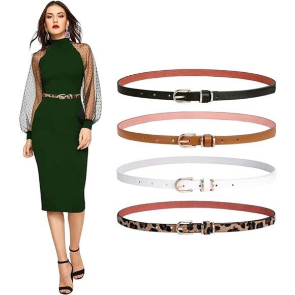 4 Pack Women Thin Belts for Jeans Dresses Coats Skinny Women Belt with main image 5